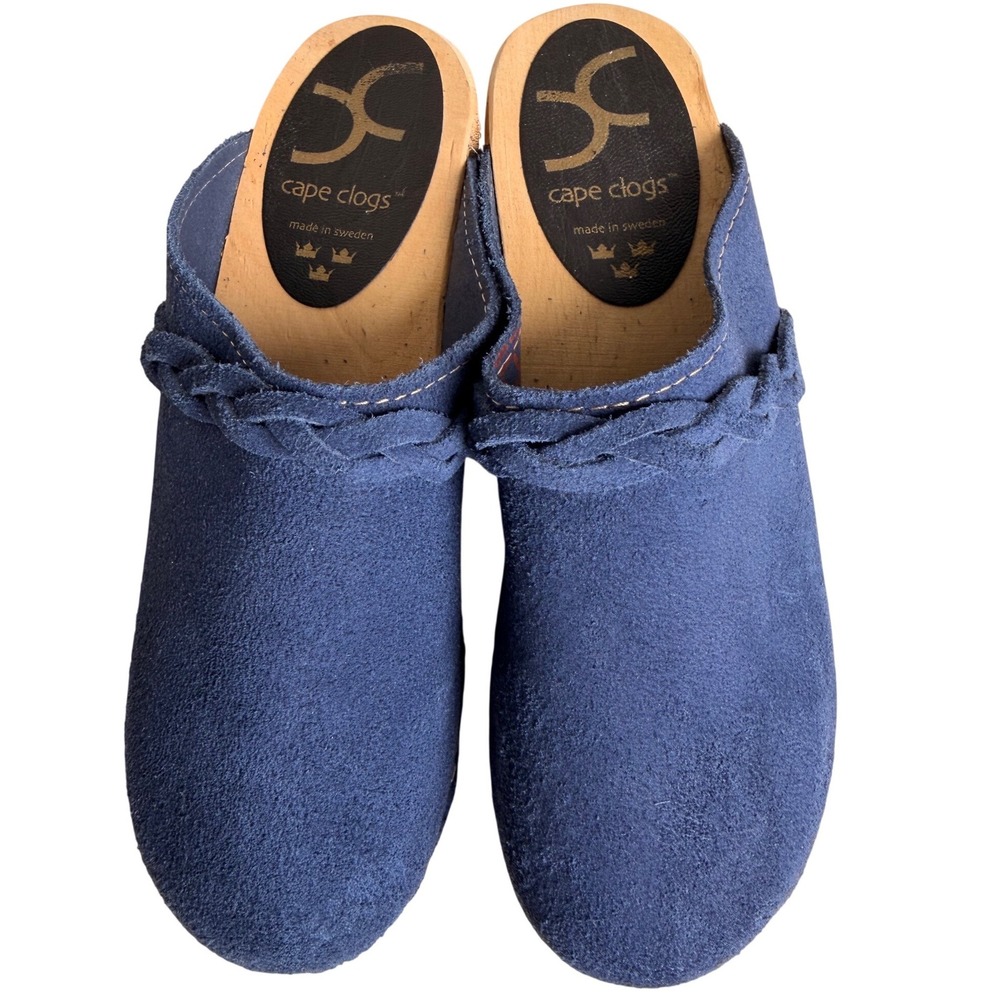 Cape Clogs Navy Blue Suede Swedish Wood Clog Mules 38 Scandinavian Minimalist - Picture 3 of 12